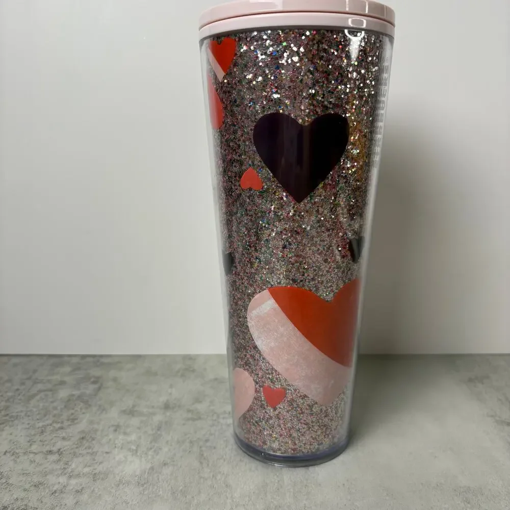 Starbucks 2021 Valentines Day Glitter Hearts Sequin Tumbler Venti 24oz Cold Cup